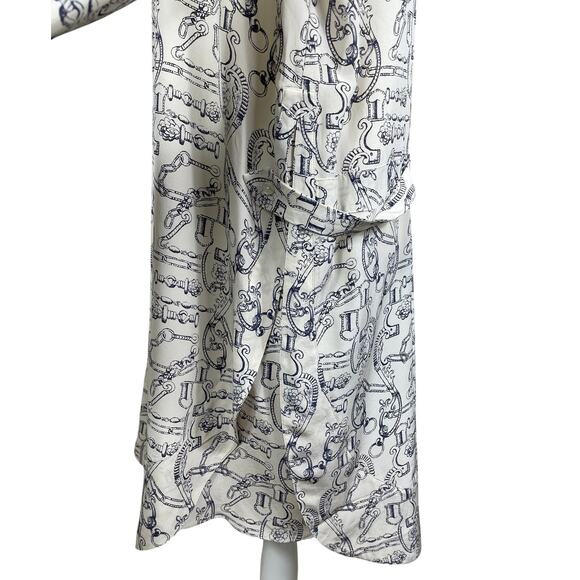 Tory Burch Celestial Frentera Angelique Silk Shirt Dress Nautical Beige Size 14 - Picture 8 of 16